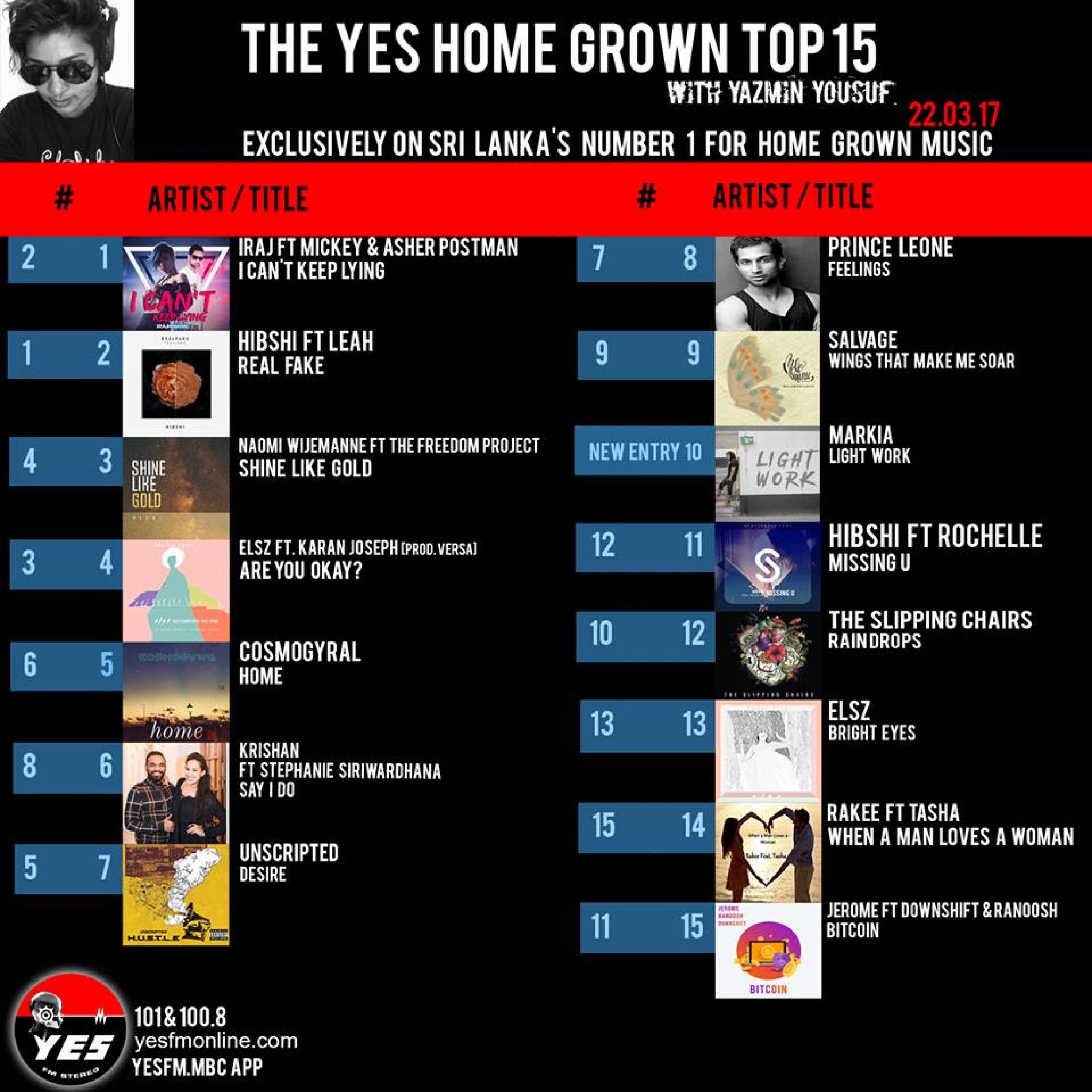 Iraj Hit Number 1 On The YES Home Grown Top 15